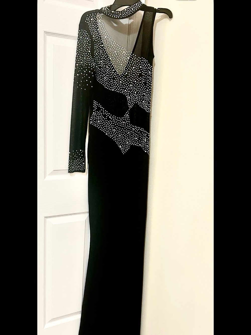 Black One-Sleeve Evening Gown with Crystal Detail